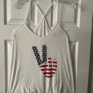 Red, white,& Blue stars & stripes peace sign patriotic 4th of July summer top